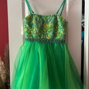 Mon Cheri Emerald and Lemon Prom Dress